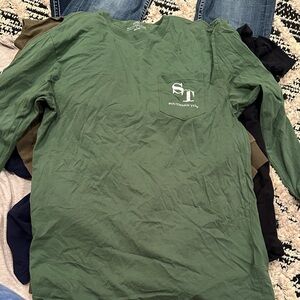 Southern Tide Olive Green Long Sleeve Pocket Tee